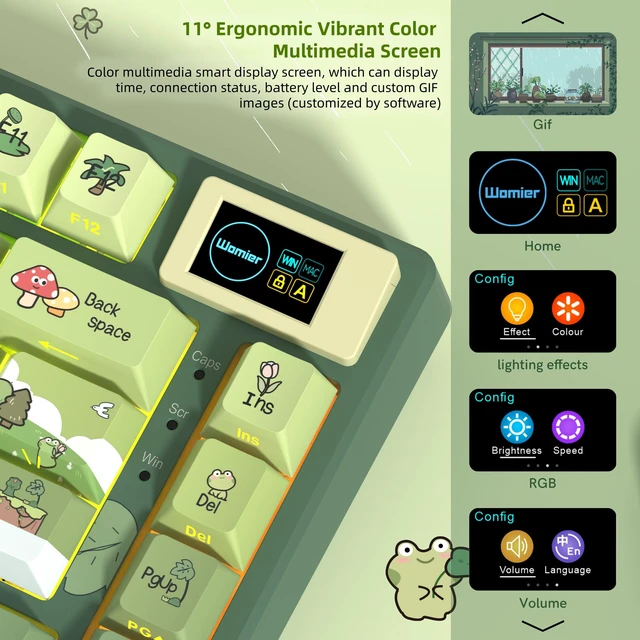 Alt view image 2 of 6 - Womier SK80 75% Keyboard with Color Multimedia Display Mechanical Keyboard | Gaming Keyboard Cute Green Frog Wired Hot Swap Gasket Mount RGB Custom Key board, Pre-lubed Stabilizer for Mac/Win, Green