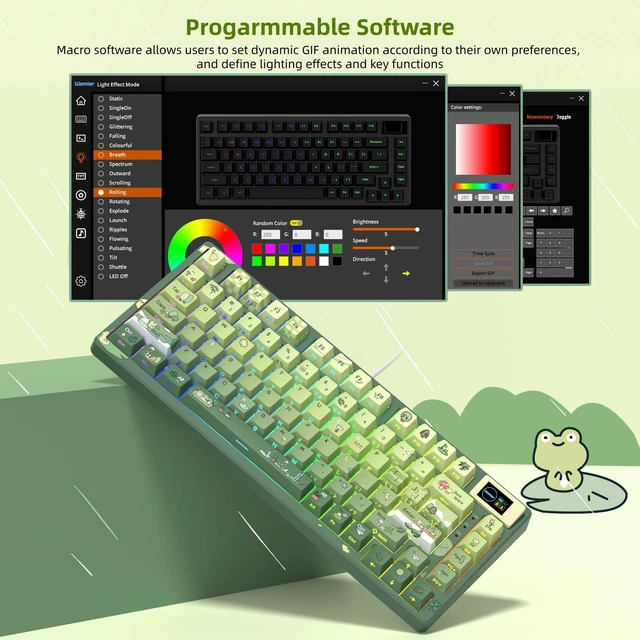 Alt view image 3 of 6 - Womier SK80 75% Keyboard with Color Multimedia Display Mechanical Keyboard | Gaming Keyboard Cute Green Frog Wired Hot Swap Gasket Mount RGB Custom Key board, Pre-lubed Stabilizer for Mac/Win, Green