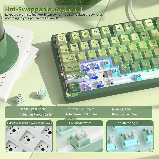 Alt view image 4 of 6 - Womier SK80 75% Keyboard with Color Multimedia Display Mechanical Keyboard | Gaming Keyboard Cute Green Frog Wired Hot Swap Gasket Mount RGB Custom Key board, Pre-lubed Stabilizer for Mac/Win, Green