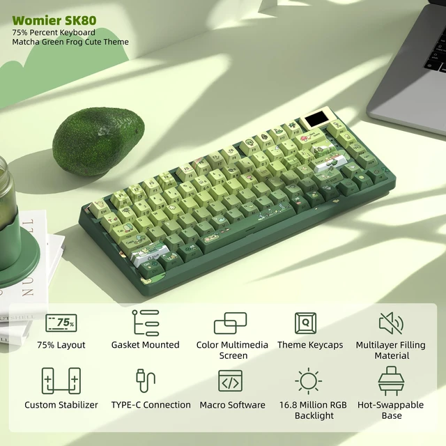 Alt view image 6 of 6 - Womier SK80 75% Keyboard with Color Multimedia Display Mechanical Keyboard | Gaming Keyboard Cute Green Frog Wired Hot Swap Gasket Mount RGB Custom Key board, Pre-lubed Stabilizer for Mac/Win, Green