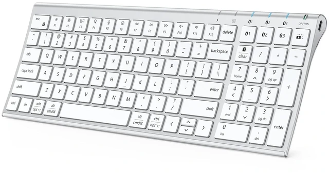 Main image of iClever BK10 SE Bluetooth Keyboard for Mac, Slim Full-Size Keyboard, Silver | 3-Device Bluetooth Switching, Ultra-Slim, Quiet Typing, Numeric Keypad, Rechargeable