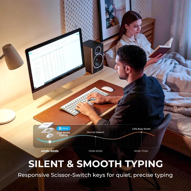 Alt view image 4 of 7 - iClever BK10 SE Bluetooth Keyboard for Mac, Slim Full-Size Keyboard, Silver | 3-Device Bluetooth Switching, Ultra-Slim, Quiet Typing, Numeric Keypad, Rechargeable