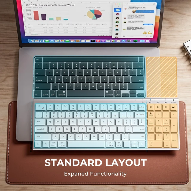 Alt view image 3 of 7 - iClever BK10 SE Bluetooth Keyboard for Mac, Slim Full-Size Keyboard, Silver | 3-Device Bluetooth Switching, Ultra-Slim, Quiet Typing, Numeric Keypad, Rechargeable