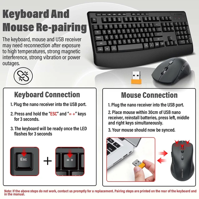 Alt view image 7 of 7 - Wireless Keyboard and Mouse Combo,Soft Touch Quiet Keyboard Less Noise 90% | Ergonomic With Wrist Rest,2.4GHz 104 Keys Full Size,2400 DPI Mouse,For Office/Work/Home/PC Computer/Laptop,Black