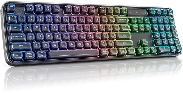 Main image of MOFII Clear Curved Ergonomic Wireless Keyboard, Tri-Mode BT5.0/2.4G/USB-C | RGB Backlit, Rechargeable, Full-Size Computer Keyboards for Laptop/PC/Desktop/iPad/Smartphone/Smart TV, Black