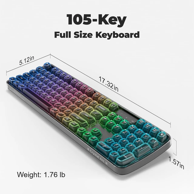 Alt view image 7 of 7 - MOFII Clear Curved Ergonomic Wireless Keyboard, Tri-Mode BT5.0/2.4G/USB-C | RGB Backlit, Rechargeable, Full-Size Computer Keyboards for Laptop/PC/Desktop/iPad/Smartphone/Smart TV, Black