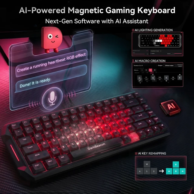 Alt view image 6 of 7 - DarkBeacon Flux84 HE Hall Effect Gaming Keyboard, Rapid Trigger, Adjustable Actuation 0.01-3.5 mm, Magnetic Switch, 8000Hz Polling, RGB Backlit, 85% Wired Mechanical Keyboard for PC Laptop Gamer