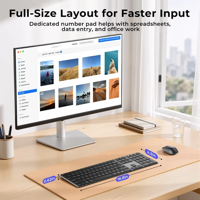 Alt view image 7 of 7 - seenda SK64-3 Rechargeable Bluetooth Keyboard, 3-Device, Black Gray | Connects to 3 devices, full size keyboard with number pad, slim quiet keys for Windows 11/10, PC, laptop, MacBook and iPad.