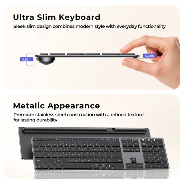 Alt view image 5 of 7 - seenda SK64-3 Rechargeable Bluetooth Keyboard, 3-Device, Black Gray | Connects to 3 devices, full size keyboard with number pad, slim quiet keys for Windows 11/10, PC, laptop, MacBook and iPad.