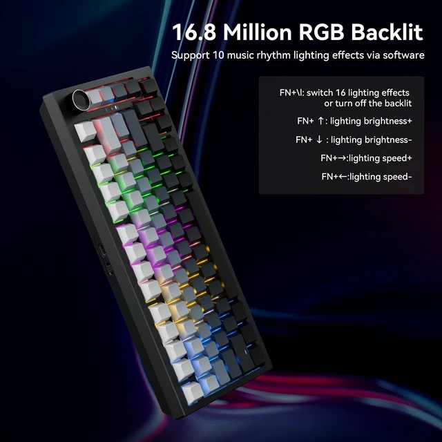 Alt view image 4 of 7 - Gurjot Cream 75% Hot-Swappable Mechanical Keyboard, Tri-Mode BT5.1 2.4G USB-C Wireless Bluetooth Gaming Keyboard, RGB Backlit 8000mAh Battery, Gradient PBT Keycaps for Windows Mac
