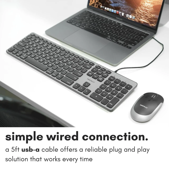Alt view image 4 of 7 - Macally Backlit Mac Keyboard - Quiet, Sleek, and Functional - 3 Brightness Levels, 107 Keys, 5ft USB Wired - Apple Keyboard - Backlit Wired for Mac, iMac, MacBook Pro/Air - Space Gray