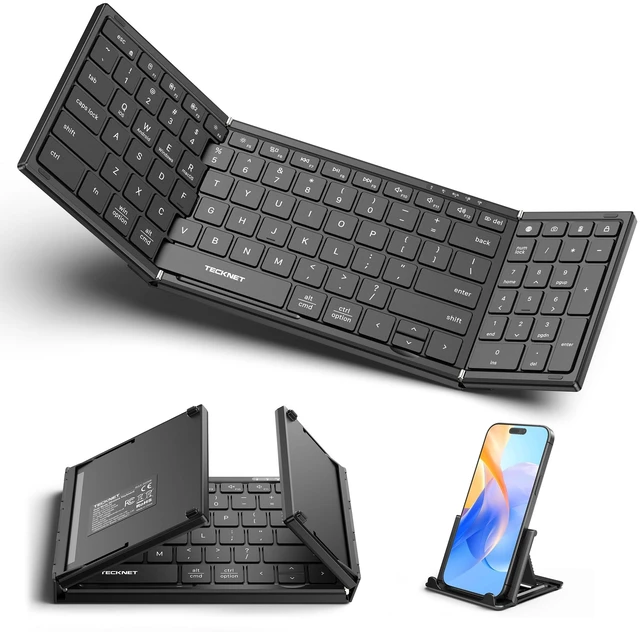 Main image of TECKNET Wireless Foldable Bluetooth Keyboard, Rechargeable Portable Keyboards for Travel with Number Pad, Full-Size Connect Up to 3 Devices for iPad Tablet Smartphone Laptop PC Windows iOS Android