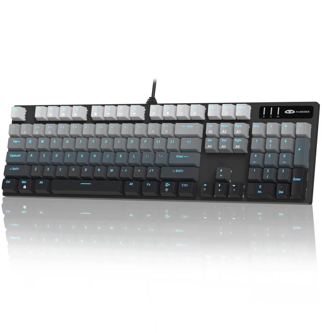 Main image of MageGee MK-Storm Mechanical Gaming Keyboard, 104 Keys Wired Light Up Keyboard with Linear Red Switch, Ice Blue Backlit, Double-Shot Keycaps, N-Key Rollover for Laptop, Desktop, PC (Gradient Gray)