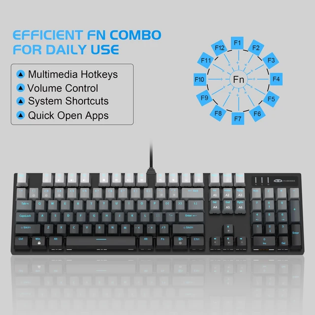 Alt view image 3 of 7 - MageGee MK-Storm Mechanical Gaming Keyboard, 104 Keys Wired Light Up Keyboard with Linear Red Switch, Ice Blue Backlit, Double-Shot Keycaps, N-Key Rollover for Laptop, Desktop, PC (Gradient Gray)
