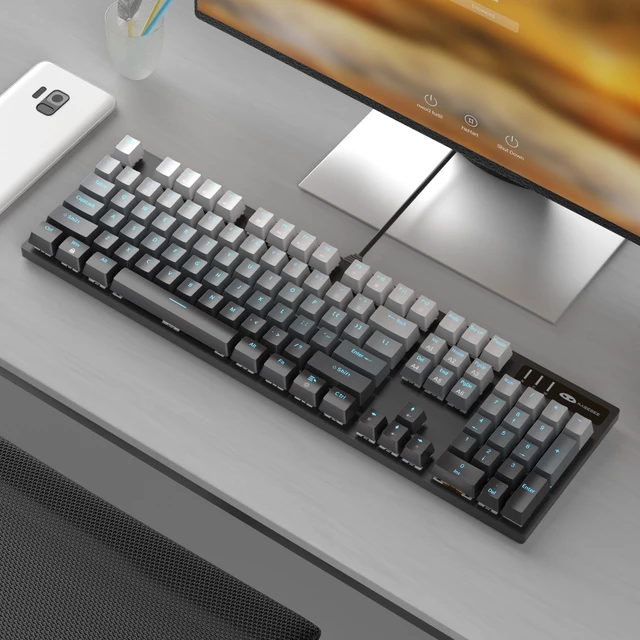 Alt view image 5 of 7 - MageGee MK-Storm Mechanical Gaming Keyboard, 104 Keys Wired Light Up Keyboard with Linear Red Switch, Ice Blue Backlit, Double-Shot Keycaps, N-Key Rollover for Laptop, Desktop, PC (Gradient Gray)