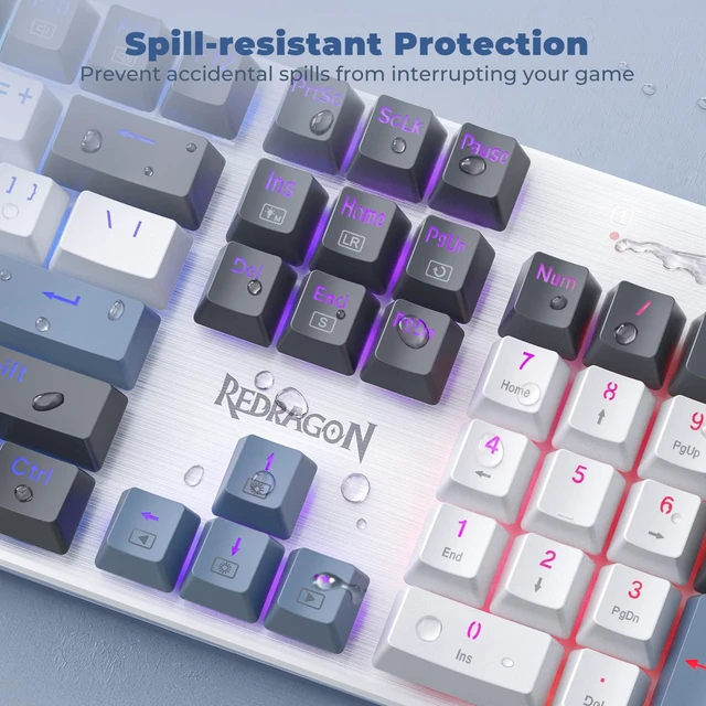 Alt view image 7 of 7 - Redragon Mechanical Gaming Keyboard Wired, 11 Programmable Backlit Modes, Hot-Swappable Red Switch, Anti-Ghosting, Double-Shot PBT Keycaps, Light Up Keyboard for PC Mac, Blue