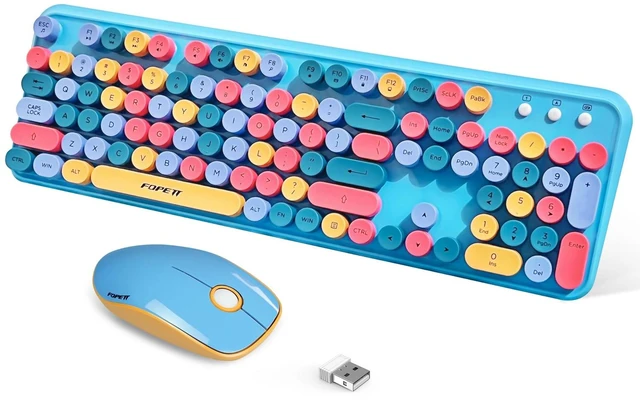 Main image of FOPETT 2.4GHz Wireless Keyboard and Mouse Set with Switch Button - Full-Size Keyboard - Compatible for Windows/Laptop/PC/Notebook/Smart TV and More - Blue Colorful