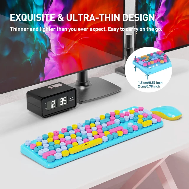 Alt view image 3 of 7 - FOPETT 2.4GHz Wireless Keyboard and Mouse Set with Switch Button - Full-Size Keyboard - Compatible for Windows/Laptop/PC/Notebook/Smart TV and More - Blue Colorful
