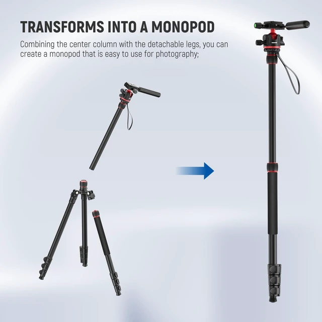 Alt view image 6 of 7 - NEEWER Basics Camera Tripod Monopod, 77" Compact Lightweight Travel DSLR Video Stand, 360° Ball Head, Arca Type QR Plate, Reversible Legs & Inverted Central Axis, 13lb Max Load, TP08