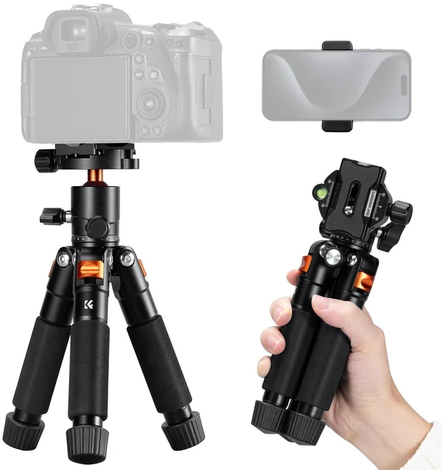 Main image of K&F CONCEPT 21.6'' Mini Desk Tripod. | Ball Head, Load up to 13.22 lbs/6 KG, 1/4 inch Quick Shoe Plate, Phone Holder, For DSLR Camera Phone. S225A0+BH-25L