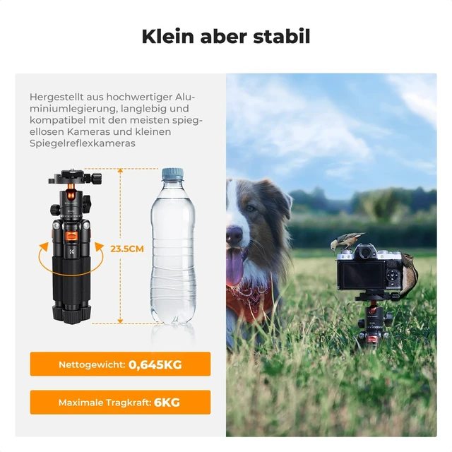 Alt view image 3 of 7 - K&F CONCEPT 21.6'' Mini Desk Tripod. | Ball Head, Load up to 13.22 lbs/6 KG, 1/4 inch Quick Shoe Plate, Phone Holder, For DSLR Camera Phone. S225A0+BH-25L