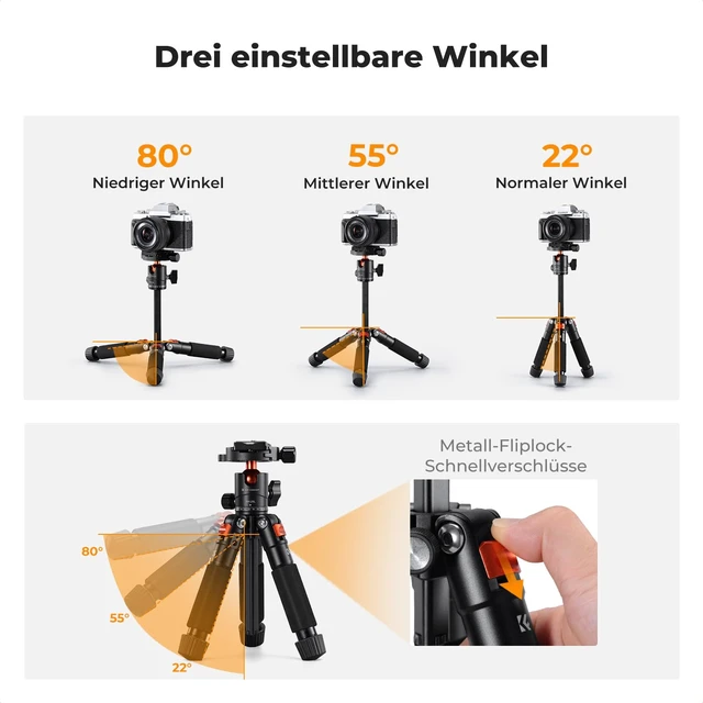 Alt view image 5 of 7 - K&F CONCEPT 21.6'' Mini Desk Tripod. | Ball Head, Load up to 13.22 lbs/6 KG, 1/4 inch Quick Shoe Plate, Phone Holder, For DSLR Camera Phone. S225A0+BH-25L