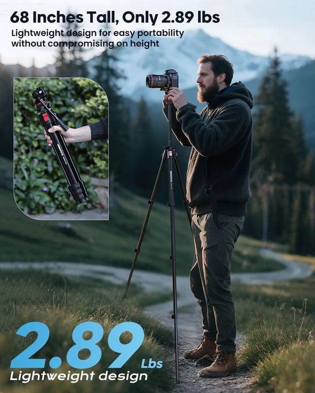Alt view image 4 of 7 - CAMBOFOTO 68" Heavy Duty Tripod, Video Tripod with Fluid Head | Aluminum Camera Tripod, 1/4" Smooth Pan/Tilt Head for DSLR/Camcorders/Binoculars/Spotting Scope/Telescope, Load 8.8lbs