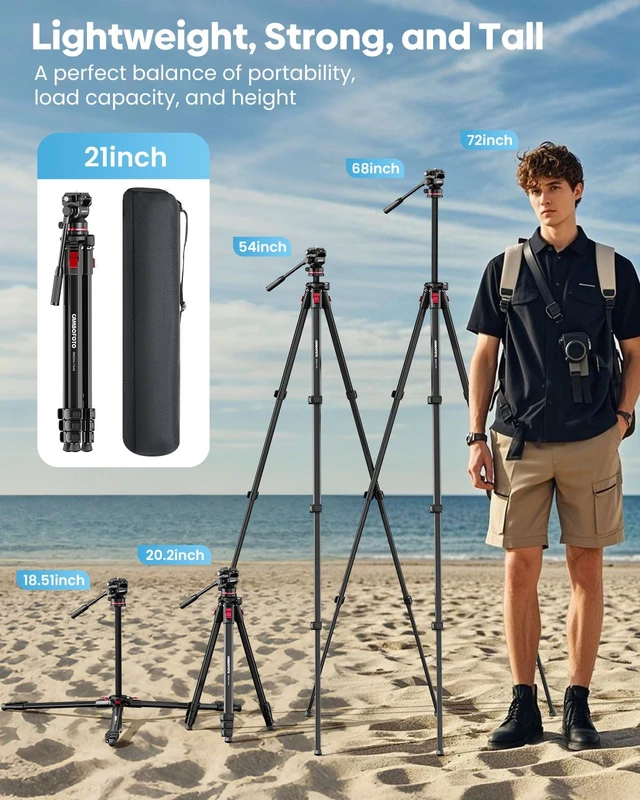 Alt view image 6 of 7 - CAMBOFOTO 68" Heavy Duty Tripod, Video Tripod with Fluid Head | Aluminum Camera Tripod, 1/4" Smooth Pan/Tilt Head for DSLR/Camcorders/Binoculars/Spotting Scope/Telescope, Load 8.8lbs