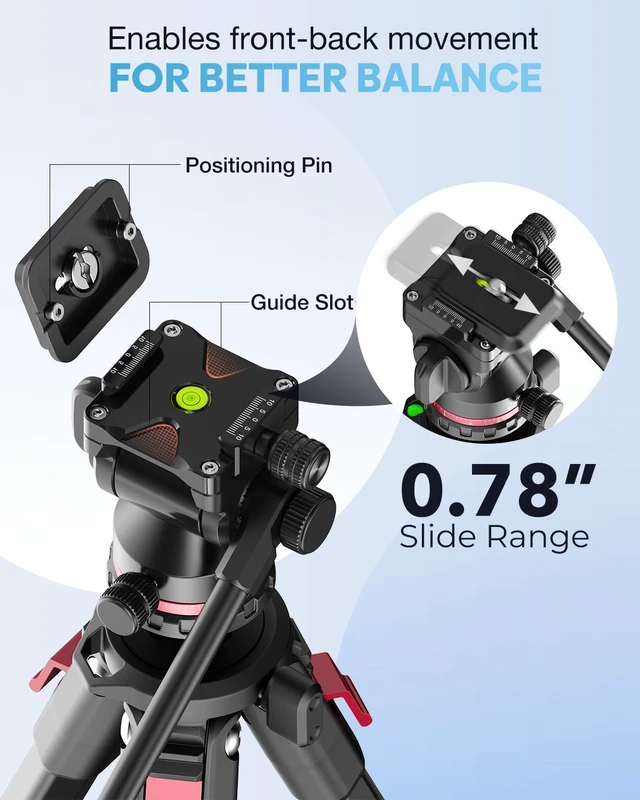 Alt view image 7 of 7 - CAMBOFOTO 68" Heavy Duty Tripod, Video Tripod with Fluid Head | Aluminum Camera Tripod, 1/4" Smooth Pan/Tilt Head for DSLR/Camcorders/Binoculars/Spotting Scope/Telescope, Load 8.8lbs