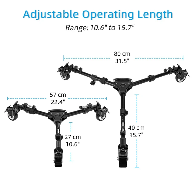 Alt view image 3 of 7 - Cayer TD03 Tripod Dolly, Heavy Duty 3" Wheels with Case | 3" Large Wheels, 66 Lb Load, for Tripods & Light Stands, Photography & Video, Carrying Case