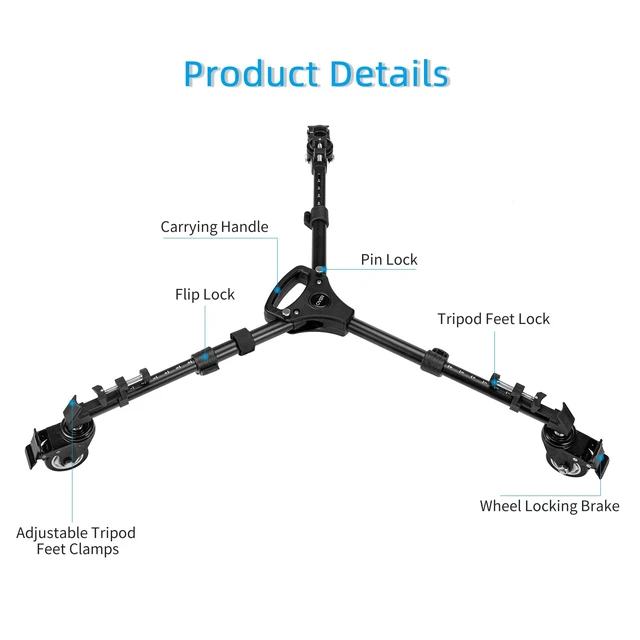 Alt view image 4 of 7 - Cayer TD03 Tripod Dolly, Heavy Duty 3" Wheels with Case | 3" Large Wheels, 66 Lb Load, for Tripods & Light Stands, Photography & Video, Carrying Case