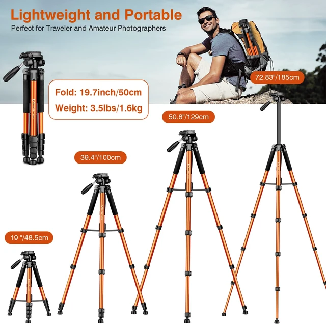 Alt view image 2 of 7 - Tripod for Camera, 72" Tall Camera Tripod & Monopod with Remote, Professional Heavy Duty Compact Camera Stand for Phone, DSLR, Spotting Scope, Telescope, Binocular