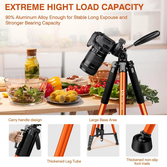 Alt view image 3 of 7 - Tripod for Camera, 72" Tall Camera Tripod & Monopod with Remote, Professional Heavy Duty Compact Camera Stand for Phone, DSLR, Spotting Scope, Telescope, Binocular