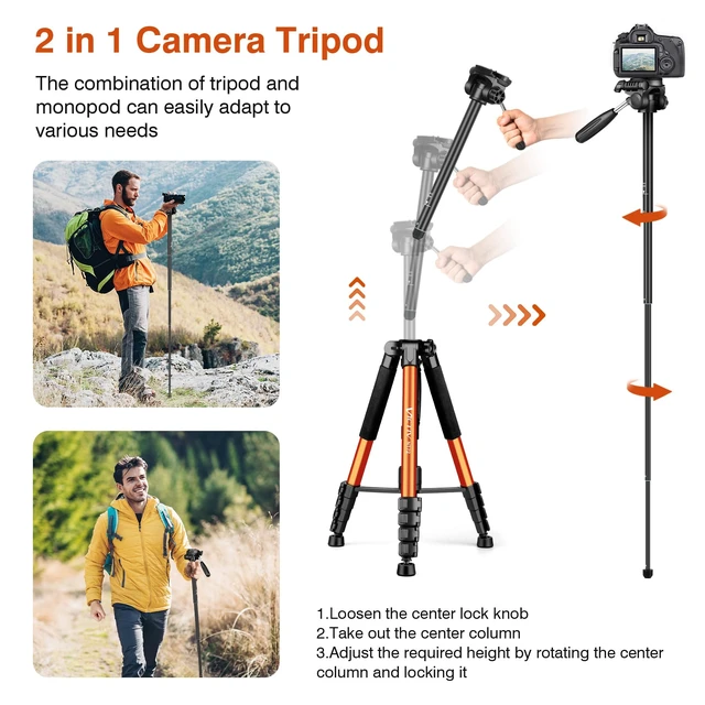Alt view image 4 of 7 - Tripod for Camera, 72" Tall Camera Tripod & Monopod with Remote, Professional Heavy Duty Compact Camera Stand for Phone, DSLR, Spotting Scope, Telescope, Binocular
