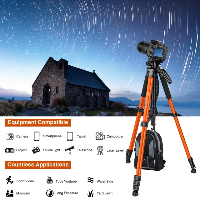 Alt view image 6 of 7 - Tripod for Camera, 72" Tall Camera Tripod & Monopod with Remote, Professional Heavy Duty Compact Camera Stand for Phone, DSLR, Spotting Scope, Telescope, Binocular