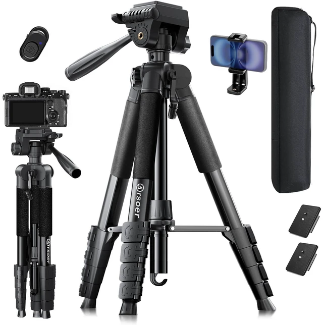 Main image of Arsoer 74" Camera Tripod Stand with 2 QR Plates for DSLR Sony Nikon Canon, Lightweight Video Mount for Travelling, Adjustable Phone Holder with Fluid Head and Wireless Remote (Max Load 6kg)