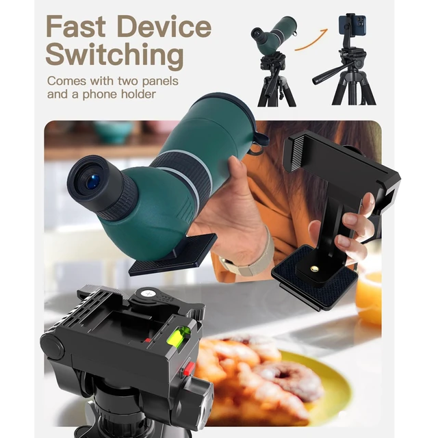 Alt view image 3 of 7 - 69 Tripod for Spotting Scopes, Binocular & Camera, Includes Binocular Adapter, 2 QR Plates, Phone Holder & Carry Bag, Ideal for Bird Watching, Hunting, Wildlife Viewing & Target Shooting