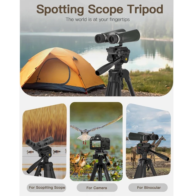 Alt view image 6 of 7 - 69 Tripod for Spotting Scopes, Binocular & Camera, Includes Binocular Adapter, 2 QR Plates, Phone Holder & Carry Bag, Ideal for Bird Watching, Hunting, Wildlife Viewing & Target Shooting