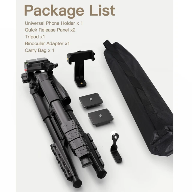 Alt view image 7 of 7 - 69 Tripod for Spotting Scopes, Binocular & Camera, Includes Binocular Adapter, 2 QR Plates, Phone Holder & Carry Bag, Ideal for Bird Watching, Hunting, Wildlife Viewing & Target Shooting