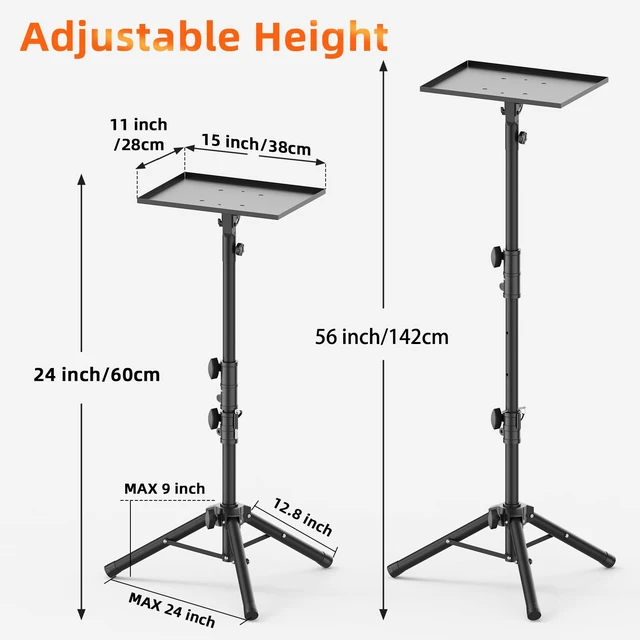Alt view image 2 of 7 - Bloazzup Thick Projector Stand Tripod, Portable Projector Floor Stand | Adjustable Height 24 to 56 Inch, Stable Projector Floor Stand for Office, Home, Outdoor, Studio and DJ Racks
