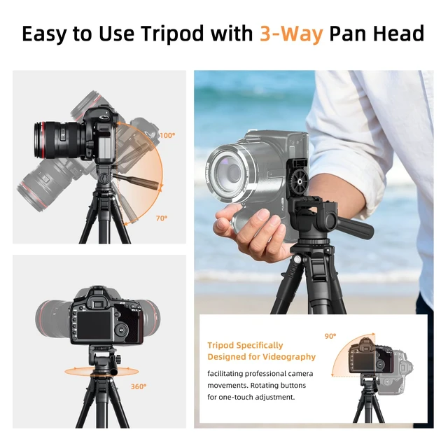 Alt view image 3 of 7 - JISHANE 72" Travel Aluminum Camera Tripod, Tripod Stand for Camera & Phone | Equipped with Phone Holder, Wireless Remote & Carry Bag, Compatible with Canon EOS Rebel, DSLR, Smartphone Video Recording