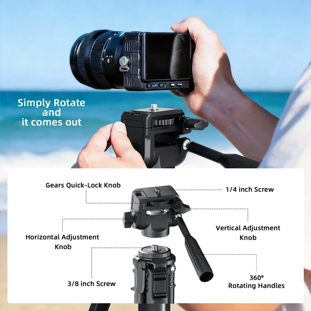 Alt view image 2 of 7 - JISHANE 72" Travel Aluminum Camera Tripod, Tripod Stand for Camera & Phone | Equipped with Phone Holder, Wireless Remote & Carry Bag, Compatible with Canon EOS Rebel, DSLR, Smartphone Video Recording