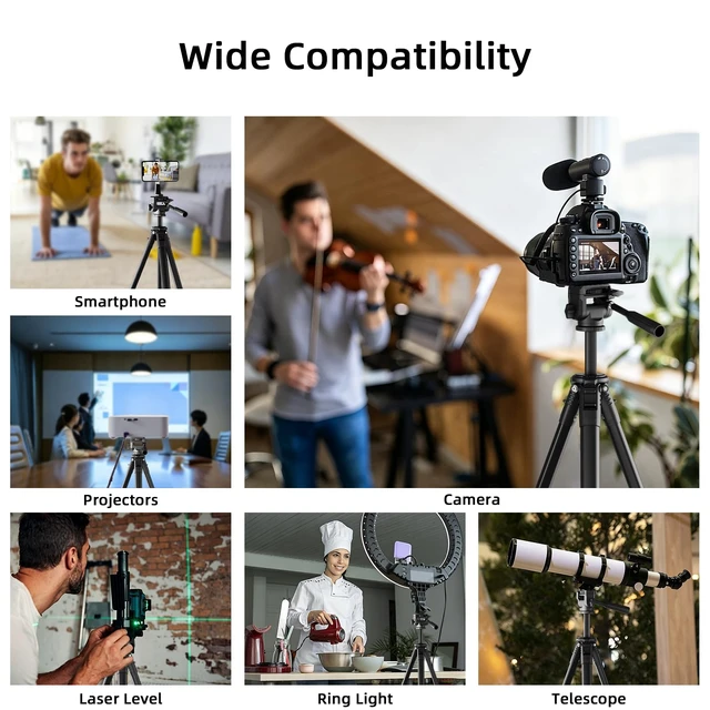 Alt view image 4 of 7 - JISHANE 72" Travel Aluminum Camera Tripod, Tripod Stand for Camera & Phone | Equipped with Phone Holder, Wireless Remote & Carry Bag, Compatible with Canon EOS Rebel, DSLR, Smartphone Video Recording