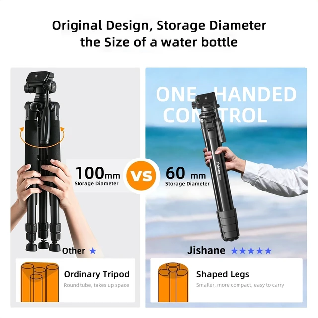 Alt view image 6 of 7 - JISHANE 72" Travel Aluminum Camera Tripod, Tripod Stand for Camera & Phone | Equipped with Phone Holder, Wireless Remote & Carry Bag, Compatible with Canon EOS Rebel, DSLR, Smartphone Video Recording