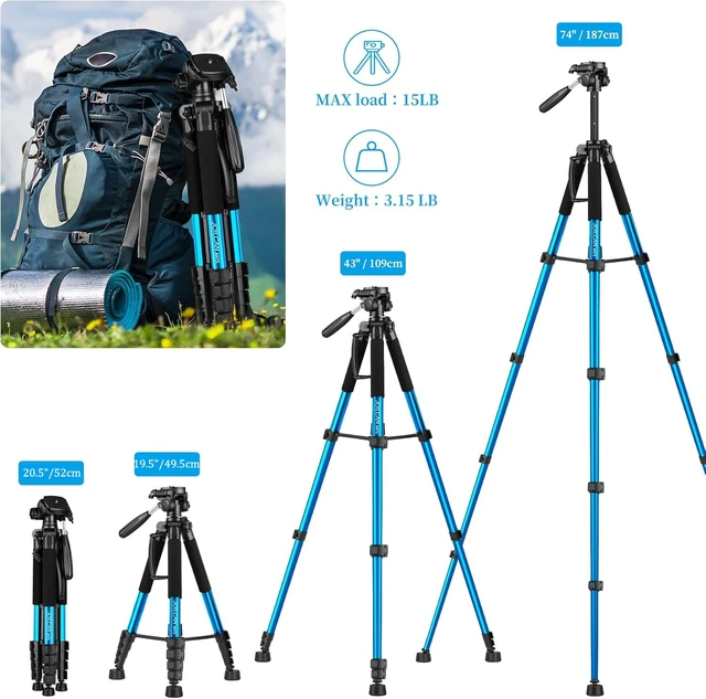 Alt view image 2 of 7 - JOILCAN Tripod Camera Tripod, 74" Tripod for Camera Cell Phone | with Phone Holder for Video Recording, Heavy Duty and Tall, Travel Tripod Compatible with DSLR Canon iPhone, Max Load 15 LB