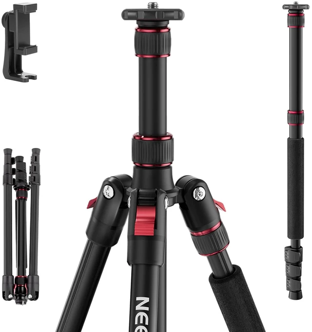 Main image of NEEWER Basics TP15 Camera Tripod Monopod, 68" Metal Heavy Duty Portable Travel DSLR Cell Phone Stand with Cellphone Holder Mount Compatible with iPhone Filming Video Recording, Ball Head Not Included