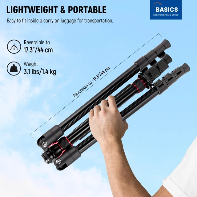 Alt view image 2 of 7 - NEEWER Basics TP15 Camera Tripod Monopod, 68" Metal Heavy Duty Portable Travel DSLR Cell Phone Stand with Cellphone Holder Mount Compatible with iPhone Filming Video Recording, Ball Head Not Included