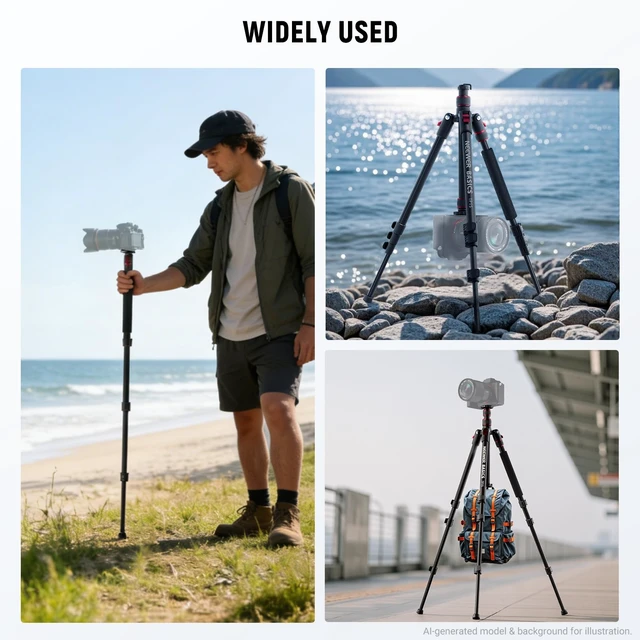 Alt view image 7 of 7 - NEEWER Basics TP15 Camera Tripod Monopod, 68" Metal Heavy Duty Portable Travel DSLR Cell Phone Stand with Cellphone Holder Mount Compatible with iPhone Filming Video Recording, Ball Head Not Included
