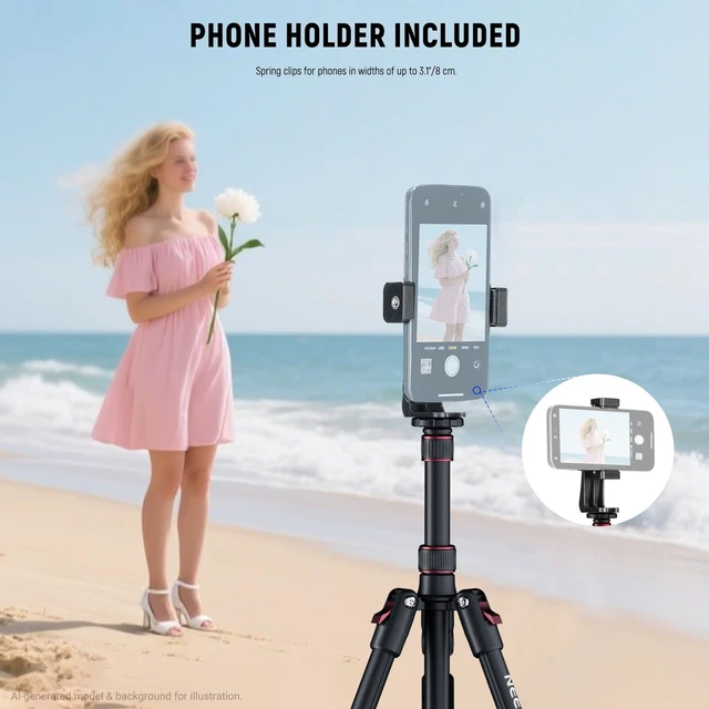 Alt view image 5 of 7 - NEEWER Basics TP15 Camera Tripod Monopod, 68" Metal Heavy Duty Portable Travel DSLR Cell Phone Stand with Cellphone Holder Mount Compatible with iPhone Filming Video Recording, Ball Head Not Included
