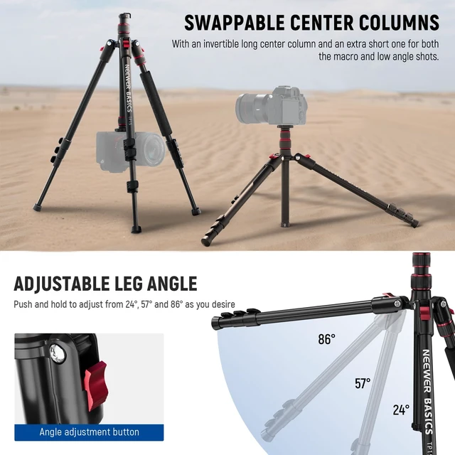 Alt view image 4 of 7 - NEEWER Basics TP15 Camera Tripod Monopod, 68" Metal Heavy Duty Portable Travel DSLR Cell Phone Stand with Cellphone Holder Mount Compatible with iPhone Filming Video Recording, Ball Head Not Included